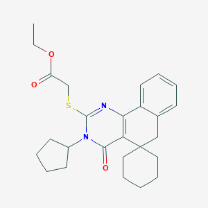 ethyl 2-(3-cyclopentyl-4-oxospiro[6H-benzo[h]quinazoline-5,1'-cyclohexane]-2-yl)sulfanylacetate