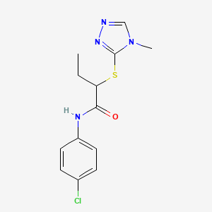 molecular formula C13H15ClN4OS B4014350 N-(4-chlorophenyl)-2-[(4-methyl-4H-1,2,4-triazol-3-yl)thio]butanamide 