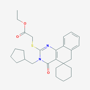 molecular formula C27H34N2O3S B401437 ethyl 2-[3-(cyclopentylmethyl)-4-oxospiro[6H-benzo[h]quinazoline-5,1'-cyclohexane]-2-yl]sulfanylacetate CAS No. 328278-68-8