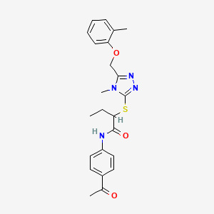 molecular formula C23H26N4O3S B4014373 N-(4-acetylphenyl)-2-({4-methyl-5-[(2-methylphenoxy)methyl]-4H-1,2,4-triazol-3-yl}thio)butanamide 