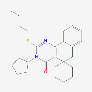 molecular formula C26H34N2OS B401442 2-(butylsulfanyl)-3-cyclopentyl-5,6-dihydro-4(3H)-oxospiro(benzo[h]quinazoline-5,1'-cyclohexane) CAS No. 331665-72-6