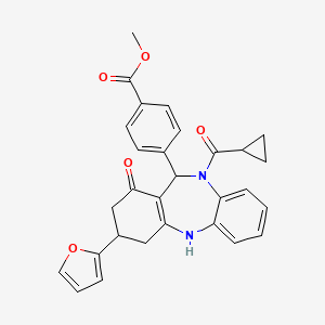 molecular formula C29H26N2O5 B4014438 methyl 4-[10-(cyclopropylcarbonyl)-3-(2-furyl)-1-oxo-2,3,4,5,10,11-hexahydro-1H-dibenzo[b,e][1,4]diazepin-11-yl]benzoate 