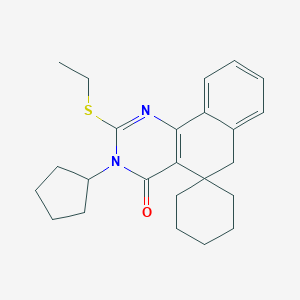 molecular formula C24H30N2OS B401447 2-(ethylsulfanyl)-3-cyclopentyl-5,6-dihydro-4(3H)-oxospiro(benzo[h]quinazoline-5,1'-cyclohexane) CAS No. 331665-70-4