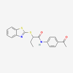 molecular formula C19H18N2O2S2 B4014551 N-(4-acetylphenyl)-2-(1,3-benzothiazol-2-ylthio)butanamide 