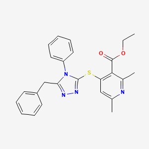 molecular formula C25H24N4O2S B4014571 ethyl 4-[(5-benzyl-4-phenyl-4H-1,2,4-triazol-3-yl)thio]-2,6-dimethylnicotinate 