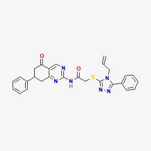 molecular formula C27H24N6O2S B4014589 2-[(4-allyl-5-phenyl-4H-1,2,4-triazol-3-yl)thio]-N-(5-oxo-7-phenyl-5,6,7,8-tetrahydro-2-quinazolinyl)acetamide 