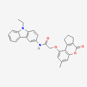 molecular formula C29H26N2O4 B4014618 N-(9-ethyl-9H-carbazol-3-yl)-2-[(7-methyl-4-oxo-1,2,3,4-tetrahydrocyclopenta[c]chromen-9-yl)oxy]acetamide 