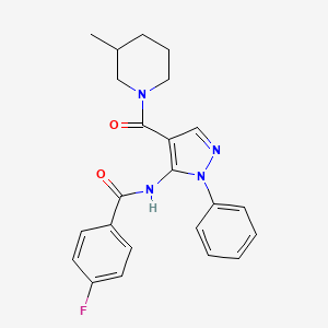 molecular formula C23H23FN4O2 B4014711 4-fluoro-N-{4-[(3-methyl-1-piperidinyl)carbonyl]-1-phenyl-1H-pyrazol-5-yl}benzamide 