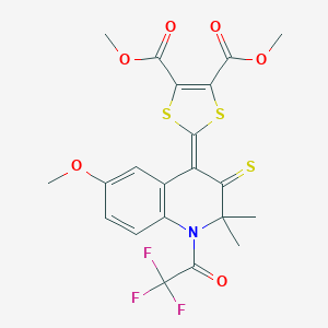 molecular formula C21H18F3NO6S3 B401473 Dimethyl 2-[6-methoxy-2,2-dimethyl-3-sulfanylidene-1-(2,2,2-trifluoroacetyl)quinolin-4-ylidene]-1,3-dithiole-4,5-dicarboxylate CAS No. 331416-92-3