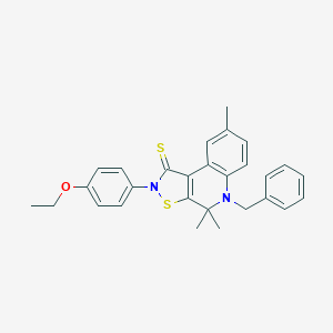 molecular formula C28H28N2OS2 B401479 5-benzyl-2-(4-ethoxyphenyl)-4,4,8-trimethyl-4,5-dihydro[1,2]thiazolo[5,4-c]quinoline-1(2H)-thione CAS No. 331417-11-9