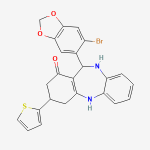 molecular formula C24H19BrN2O3S B4014827 11-(6-bromo-1,3-benzodioxol-5-yl)-3-(2-thienyl)-2,3,4,5,10,11-hexahydro-1H-dibenzo[b,e][1,4]diazepin-1-one 