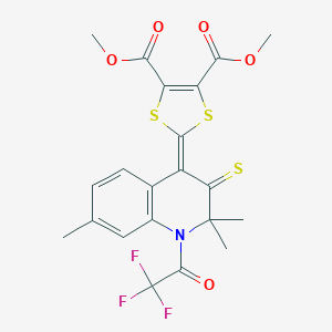 molecular formula C21H18F3NO5S3 B401488 Dimethyl 2-[2,2,7-trimethyl-3-sulfanylidene-1-(2,2,2-trifluoroacetyl)quinolin-4-ylidene]-1,3-dithiole-4,5-dicarboxylate CAS No. 331416-93-4