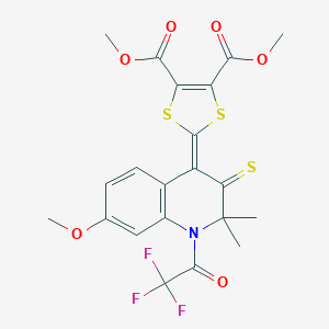molecular formula C21H18F3NO6S3 B401490 Dimethyl 2-[7-methoxy-2,2-dimethyl-3-sulfanylidene-1-(2,2,2-trifluoroacetyl)quinolin-4-ylidene]-1,3-dithiole-4,5-dicarboxylate CAS No. 331416-94-5
