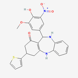 molecular formula C24H21N3O5S B4014907 11-(4-hydroxy-3-methoxy-5-nitrophenyl)-3-(2-thienyl)-2,3,4,5,10,11-hexahydro-1H-dibenzo[b,e][1,4]diazepin-1-one 