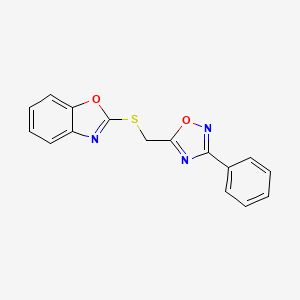 molecular formula C16H11N3O2S B4014910 2-{[(3-phenyl-1,2,4-oxadiazol-5-yl)methyl]thio}-1,3-benzoxazole 