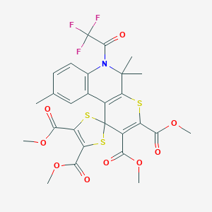 molecular formula C27H24F3NO9S3 B401495 Tetramethyl 5',5',9'-trimethyl-6'-(trifluoroacetyl)-5',6'-dihydrospiro[1,3-dithiole-2,1'-thiopyrano[2,3-c]quinoline]-2',3',4,5-tetracarboxylate 