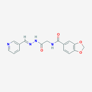 molecular formula C16H14N4O4 B401499 N-[2-oxo-2-[(2E)-2-(pyridin-3-ylmethylidene)hydrazinyl]ethyl]-1,3-benzodioxole-5-carboxamide CAS No. 331417-20-0