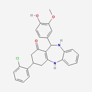 molecular formula C26H23ClN2O3 B4014996 3-(2-chlorophenyl)-11-(4-hydroxy-3-methoxyphenyl)-2,3,4,5,10,11-hexahydro-1H-dibenzo[b,e][1,4]diazepin-1-one 