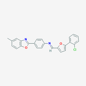 molecular formula C25H17ClN2O2 B401501 N-{[5-(2-chlorophenyl)-2-furyl]methylene}-N-[4-(5-methyl-1,3-benzoxazol-2-yl)phenyl]amine 