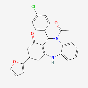 molecular formula C25H21ClN2O3 B4015013 10-acetyl-11-(4-chlorophenyl)-3-(2-furyl)-2,3,4,5,10,11-hexahydro-1H-dibenzo[b,e][1,4]diazepin-1-one 