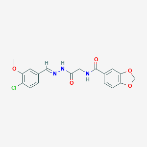 molecular formula C18H16ClN3O5 B401505 N-{2-[2-(4-chloro-3-methoxybenzylidene)hydrazino]-2-oxoethyl}-1,3-benzodioxole-5-carboxamide 