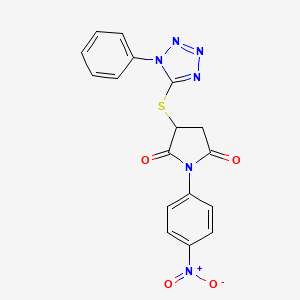 molecular formula C17H12N6O4S B4015118 1-(4-nitrophenyl)-3-[(1-phenyl-1H-tetrazol-5-yl)thio]-2,5-pyrrolidinedione 