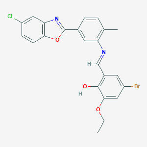 molecular formula C23H18BrClN2O3 B401512 4-Bromo-2-({[5-(5-chloro-1,3-benzoxazol-2-yl)-2-methylphenyl]imino}methyl)-6-ethoxyphenol 