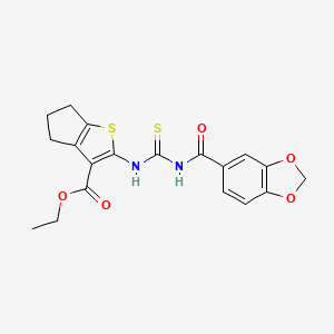 molecular formula C19H18N2O5S2 B4015157 ethyl 2-({[(1,3-benzodioxol-5-ylcarbonyl)amino]carbonothioyl}amino)-5,6-dihydro-4H-cyclopenta[b]thiophene-3-carboxylate 
