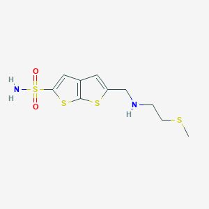 molecular formula C10H14N2O2S4 B040152 2-[(2-Methylsulfanylethylamino)methyl]thieno[2,3-b]thiophene-5-sulfonamide CAS No. 122266-99-3