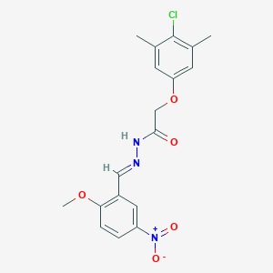molecular formula C18H18ClN3O5 B401533 2-(4-chloro-3,5-dimethylphenoxy)-N'-{5-nitro-2-methoxybenzylidene}acetohydrazide 