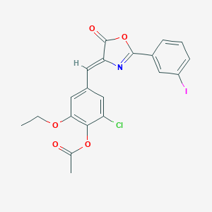 molecular formula C20H15ClINO5 B401537 2-chloro-6-ethoxy-4-[(2-(3-iodophenyl)-5-oxo-1,3-oxazol-4(5H)-ylidene)methyl]phenyl acetate 