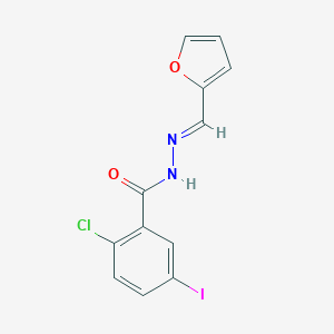 molecular formula C12H8ClIN2O2 B401540 2-Chloro-5-iodo-benzoic acid furan-2-ylmethylene-hydrazide 