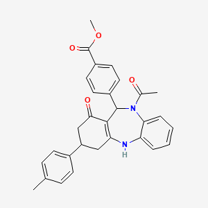 molecular formula C30H28N2O4 B4015418 methyl 4-[10-acetyl-3-(4-methylphenyl)-1-oxo-2,3,4,5,10,11-hexahydro-1H-dibenzo[b,e][1,4]diazepin-11-yl]benzoate 