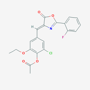 molecular formula C20H15ClFNO5 B401542 2-chloro-6-ethoxy-4-[(2-(2-fluorophenyl)-5-oxo-1,3-oxazol-4(5H)-ylidene)methyl]phenyl acetate 
