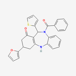 molecular formula C28H22N2O3S B4015427 10-benzoyl-3-(2-furyl)-11-(2-thienyl)-2,3,4,5,10,11-hexahydro-1H-dibenzo[b,e][1,4]diazepin-1-one 