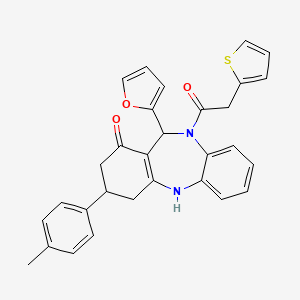 molecular formula C30H26N2O3S B4015505 11-(2-furyl)-3-(4-methylphenyl)-10-(2-thienylacetyl)-2,3,4,5,10,11-hexahydro-1H-dibenzo[b,e][1,4]diazepin-1-one 