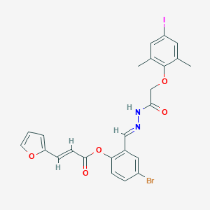 molecular formula C24H20BrIN2O5 B401551 4-Bromo-2-{2-[(4-iodo-2,6-dimethylphenoxy)acetyl]carbohydrazonoyl}phenyl 3-(2-furyl)acrylate 