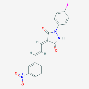 molecular formula C18H12IN3O4 B401558 4-(3-{3-Nitrophenyl}-2-propenylidene)-1-(4-iodophenyl)-3,5-pyrazolidinedione 