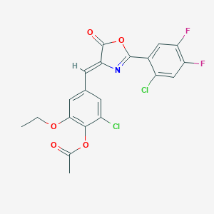 molecular formula C20H13Cl2F2NO5 B401566 2-chloro-4-[(2-(2-chloro-4,5-difluorophenyl)-5-oxo-1,3-oxazol-4(5H)-ylidene)methyl]-6-ethoxyphenyl acetate 