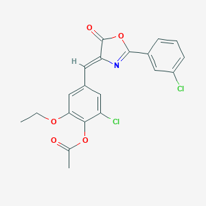 molecular formula C20H15Cl2NO5 B401571 2-chloro-4-[(2-(3-chlorophenyl)-5-oxo-1,3-oxazol-4(5H)-ylidene)methyl]-6-ethoxyphenyl acetate 