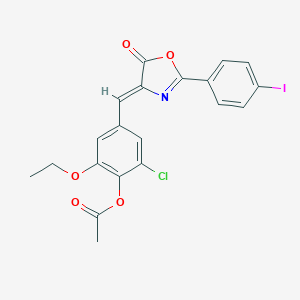 molecular formula C20H15ClINO5 B401573 2-chloro-6-ethoxy-4-[(2-(4-iodophenyl)-5-oxo-1,3-oxazol-4(5H)-ylidene)methyl]phenyl acetate 