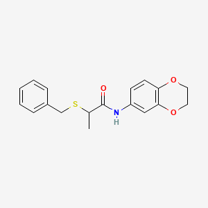 molecular formula C18H19NO3S B4015817 2-(benzylthio)-N-(2,3-dihydro-1,4-benzodioxin-6-yl)propanamide 