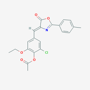 molecular formula C21H18ClNO5 B401590 2-chloro-6-ethoxy-4-[(2-(4-methylphenyl)-5-oxo-1,3-oxazol-4(5H)-ylidene)methyl]phenyl acetate 