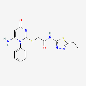 molecular formula C16H16N6O2S2 B4015901 2-[(6-amino-4-oxo-1-phenyl-1,4-dihydro-2-pyrimidinyl)thio]-N-(5-ethyl-1,3,4-thiadiazol-2-yl)acetamide 