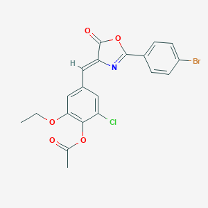 molecular formula C20H15BrClNO5 B401592 4-[(2-(4-bromophenyl)-5-oxo-1,3-oxazol-4(5H)-ylidene)methyl]-2-chloro-6-ethoxyphenyl acetate 