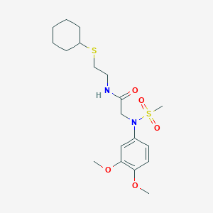 molecular formula C19H30N2O5S2 B4015954 N~1~-[2-(cyclohexylthio)ethyl]-N~2~-(3,4-dimethoxyphenyl)-N~2~-(methylsulfonyl)glycinamide 