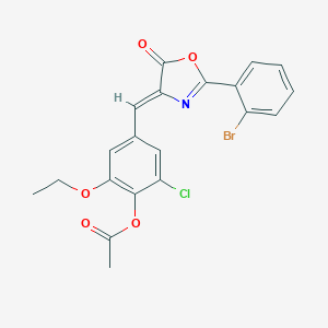 molecular formula C20H15BrClNO5 B401598 4-[(2-(2-bromophenyl)-5-oxo-1,3-oxazol-4(5H)-ylidene)methyl]-2-chloro-6-ethoxyphenyl acetate 