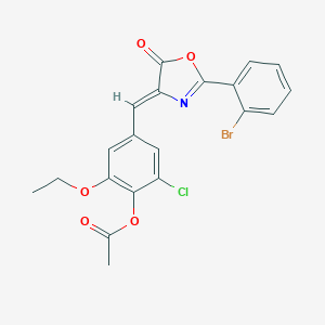 4-[(2-(2-bromophenyl)-5-oxo-1,3-oxazol-4(5H)-ylidene)methyl]-2-chloro-6-ethoxyphenyl acetate