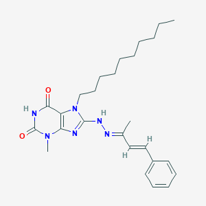 molecular formula C26H36N6O2 B401600 7-decyl-3-methyl-8-[2-(1-methyl-3-phenyl-2-propenylidene)hydrazino]-3,7-dihydro-1H-purine-2,6-dione 