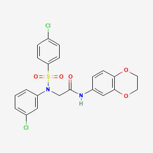 molecular formula C22H18Cl2N2O5S B4016241 N~2~-(3-chlorophenyl)-N~2~-[(4-chlorophenyl)sulfonyl]-N~1~-(2,3-dihydro-1,4-benzodioxin-6-yl)glycinamide 